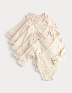 5pk Pure Cotton Heart Ribbed Bodysuits (6½lbs-3 Yrs)