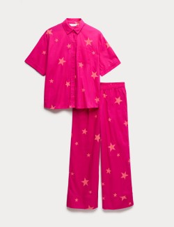 Pyžamová sada s límečkem a hvězdným potiskem z čisté bavlny
