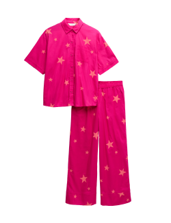 Pyžamová sada s límečkem a hvězdným potiskem z čisté bavlny