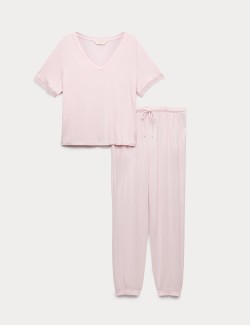 Lace Trim Cuffed Hem Pyjama Set