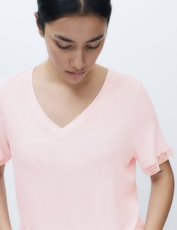 Lace Trim Cuffed Hem Pyjama Set