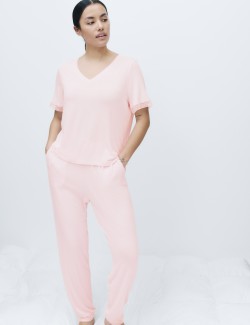 Lace Trim Cuffed Hem Pyjama Set