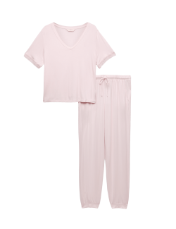 Lace Trim Cuffed Hem Pyjama Set