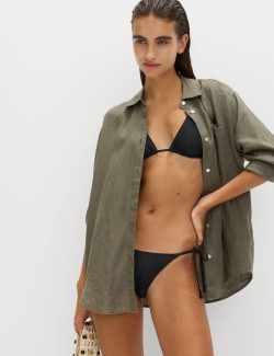 Řasený trojúhelníkový horní díl bikin se zavazováním za krk