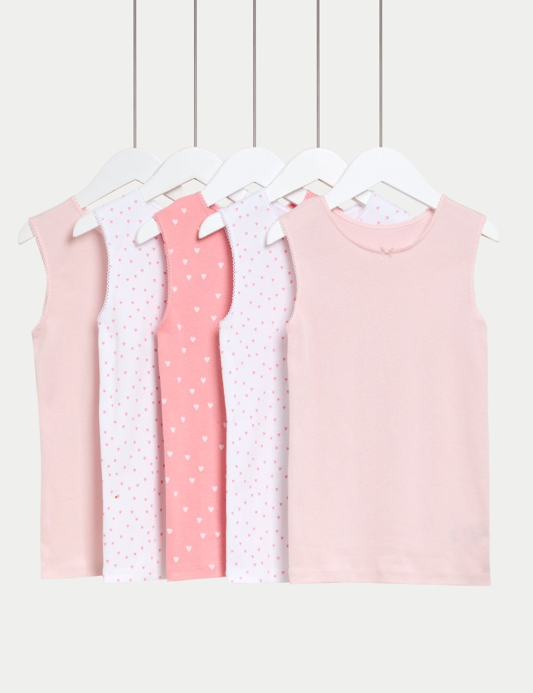 Tílka se srdíčky, z čisté bavlny, 5 ks v balení (2–14 let)