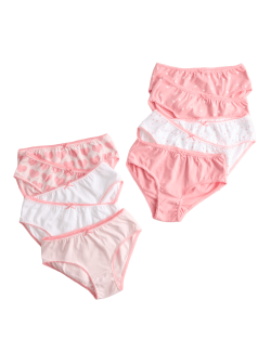 10 Pack Cotton with Stretch Pink Heart Knickers (2-14 Yrs)