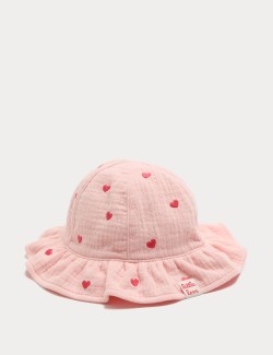 Pure Cotton Embroidered Heart Sun Hat (0-3 Yrs)