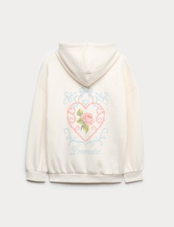 Mikina s kapucí s motivem dramatické růže a vysokým podílem bavlny (6–16 let)