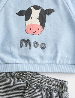 2pc Cotton Rich Cow Top & Bottom Outfit