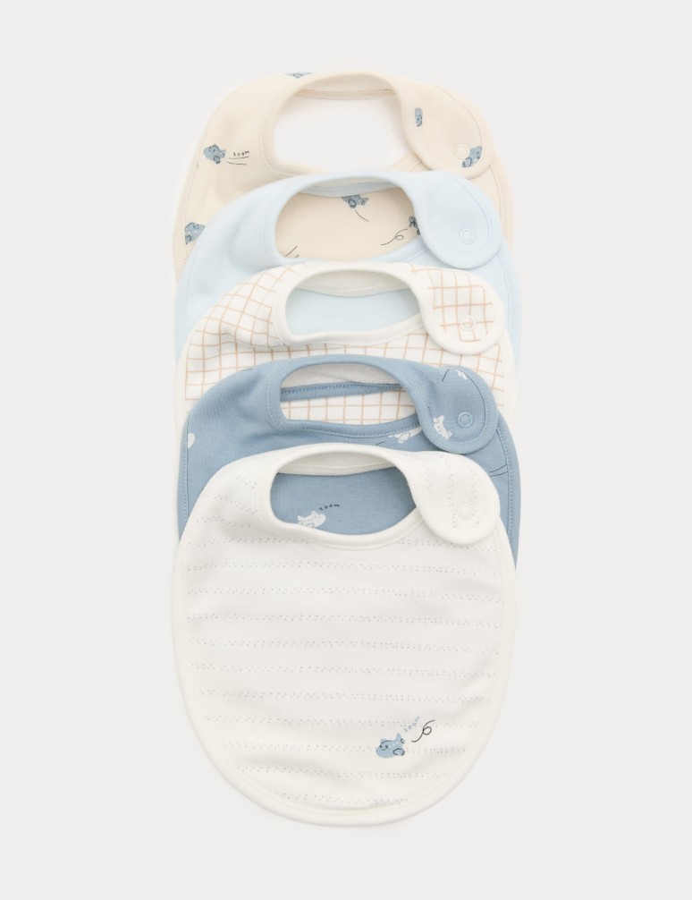 5 Pack Cotton Rich Plane Print Dribble Bibs