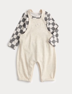 2 Piece Cotton Rich Checked Dungaree Outfit (7lbs-1 Yrs)