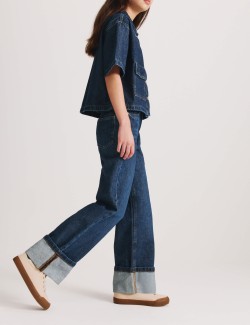 Denim Wide Leg Turn Up Jeans (6-16 Yrs)