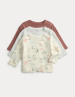3 Pack Pure Cotton Bear Print Waffle Tops (0-3 Yrs)