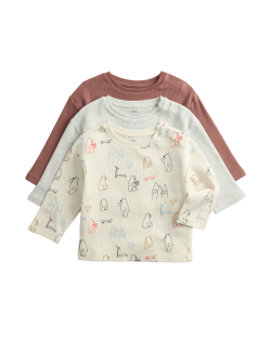 3 Pack Pure Cotton Bear Print Waffle Tops (0-3 Yrs)