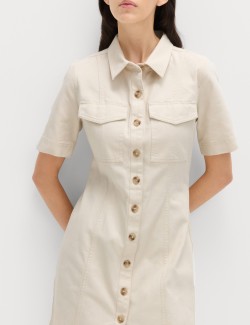 Džínové funkční mini šaty s knoflíky