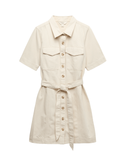 Džínové funkční mini šaty s knoflíky