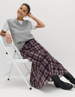 Checked Midi A-Line Skirt