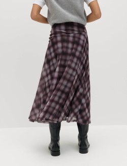 Checked Midi A-Line Skirt