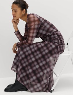 Checked Midi A-Line Skirt