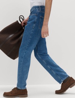 Straight Fit Pure Cotton Flat Front Jeans