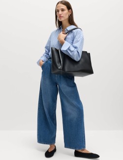 Faux Leather Structured Tote Bag