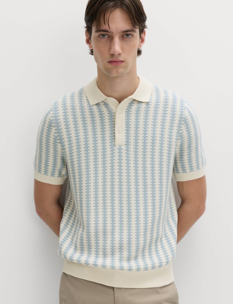 Pruhovaná pletená polokošile s texturou, z čisté bavlny