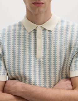 Pruhovaná pletená polokošile s texturou, z čisté bavlny