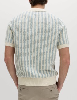 Pruhovaná pletená polokošile s texturou, z čisté bavlny