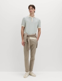 Pruhovaná pletená polokošile s texturou, z čisté bavlny