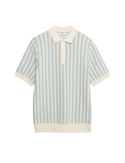 Pruhovaná pletená polokošile s texturou, z čisté bavlny