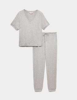 Lace Trim Cuffed Hem Pyjama Set
