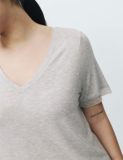 Lace Trim Cuffed Hem Pyjama Set