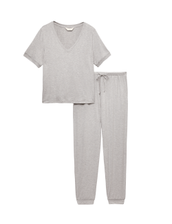 Lace Trim Cuffed Hem Pyjama Set