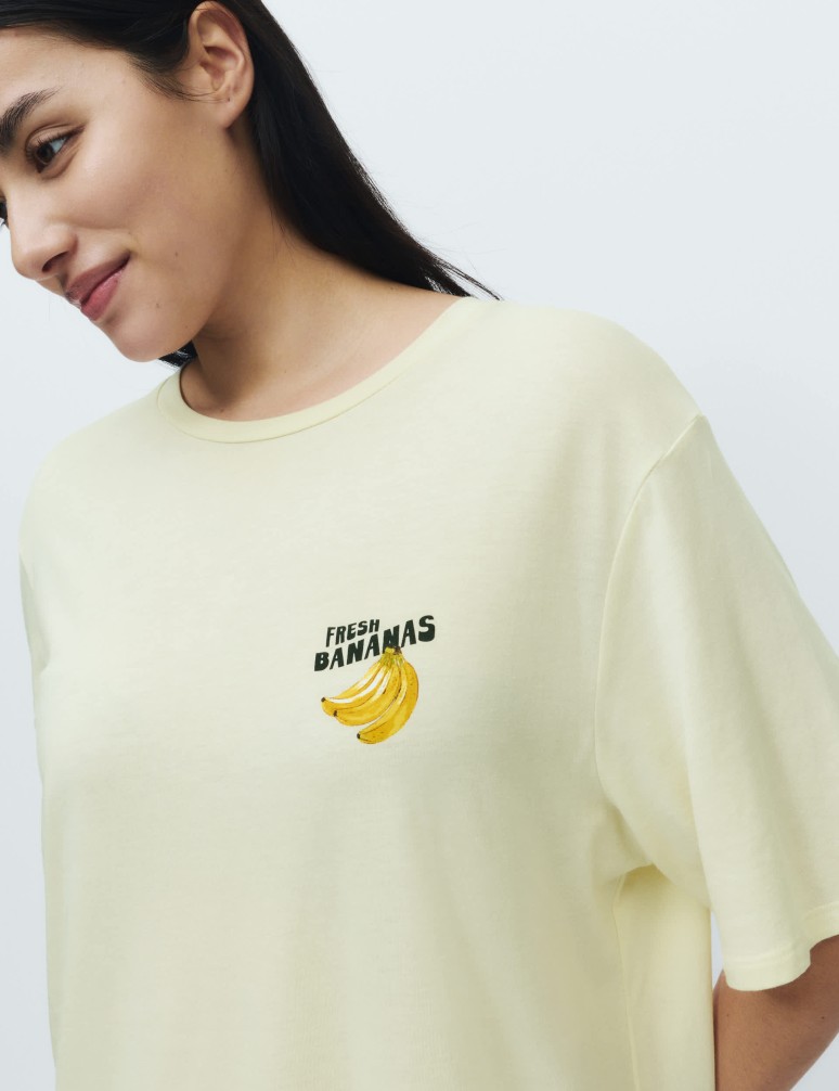 Cotton Modal Fruit Graphic Oversized T-Shirt
