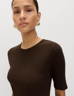 Žerzejové žebrované midi šaty se sníženým pasem