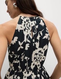 Midi šaty s potiskem a zapínáním za krkem, z čisté bavlny