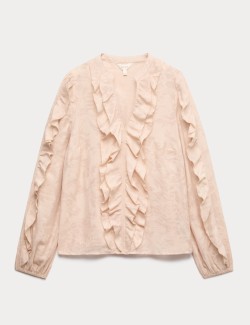 Floral Jacquard Ruffle Blouse