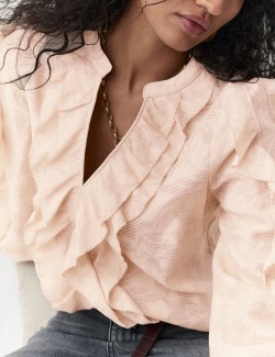 Floral Jacquard Ruffle Blouse