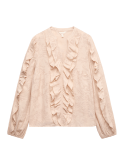 Floral Jacquard Ruffle Blouse