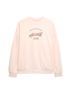 Mikina s vysokým podílem bavlny a nápisem Lazy Cat (6–16 let)