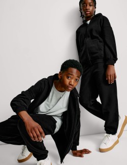 Jednobarevná mikina s kapucí a vysokým podílem bavlny (6–16 let)