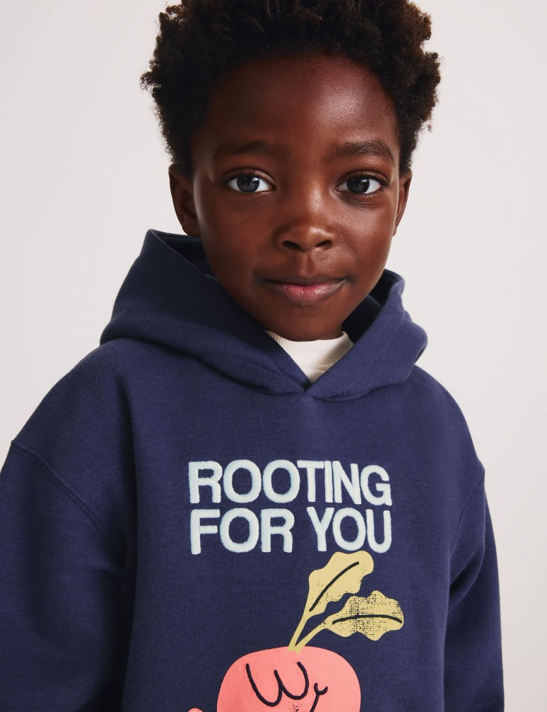 Mikina s kapucí, grafickým motivem ředkvičky a vysokým podílem bavlny (2–8 let)