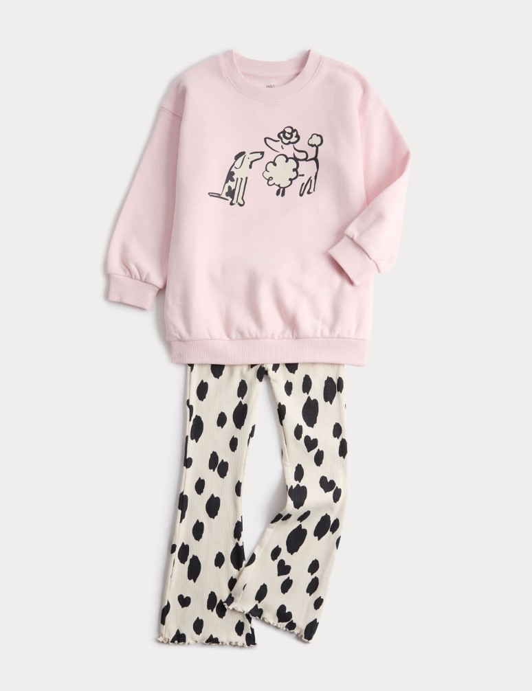 Cotton Rich Dog Print Top & Bottom Outfit (2-7 Yrs)