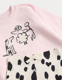 Cotton Rich Dog Print Top & Bottom Outfit (2-7 Yrs)