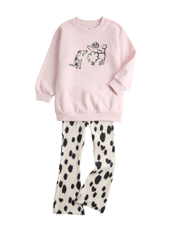 Cotton Rich Dog Print Top & Bottom Outfit (2-7 Yrs)