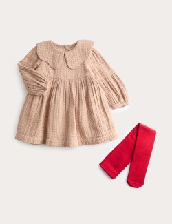 2pc Pure Cotton Ditsy Floral Dress with Tights (0-6 Yrs)