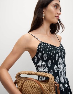 Květované midi šaty se zvýrazněným pasem, z čisté bavlny