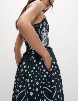 Květované midi šaty se zvýrazněným pasem, z čisté bavlny