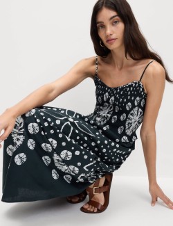 Květované midi šaty se zvýrazněným pasem, z čisté bavlny