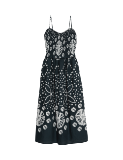 Květované midi šaty se zvýrazněným pasem, z čisté bavlny